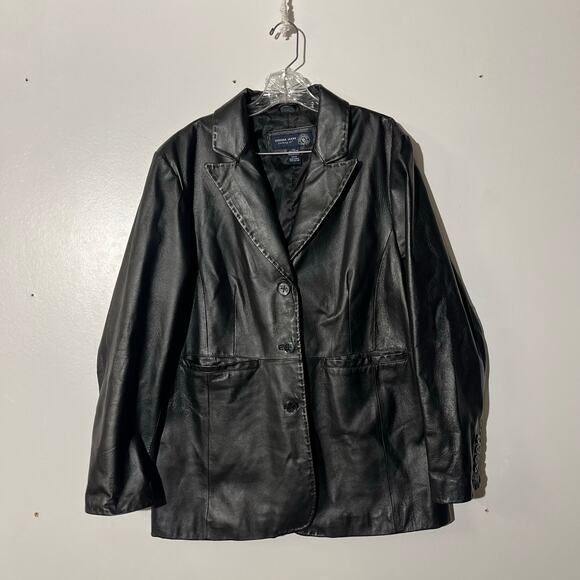 Venezia Jeans Clothing Co Leather Black Button Up Trench Coat Jacket Women’s 16 - Picture 1 of 6
